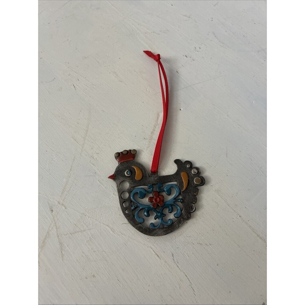 Kuhn Zinn Painted Pewter Chicken Dove Bird w/Crown Enameled Vintage Ornament